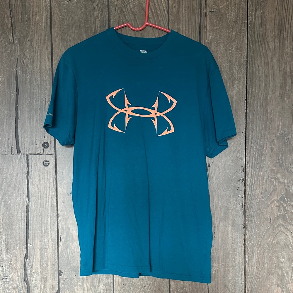 Under Armour Men's Teal and Orange Logo Tee